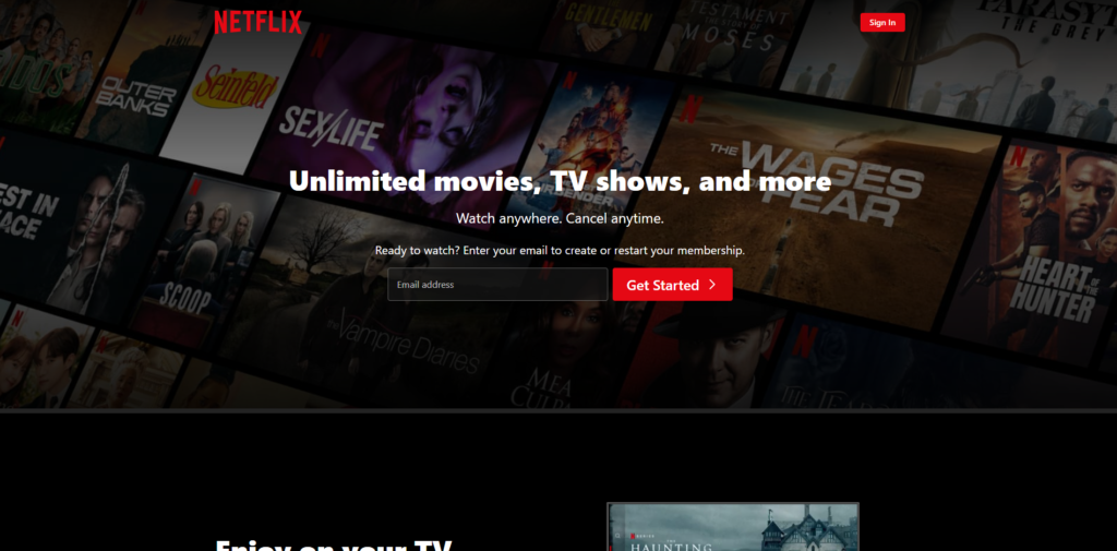 Movies and TV - Screenshot of Netflix.com.