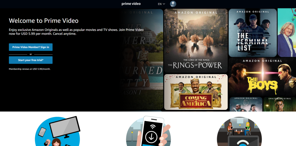 Movies and TV - Screenshot of primevideo.com.